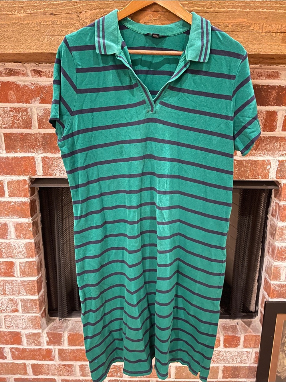 Lands End Green and Navy Striped Polo Dress size XL
